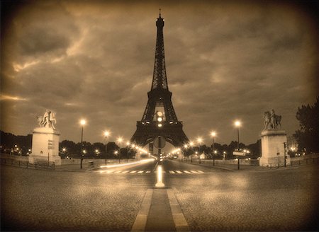 eiffel tower at night black and white