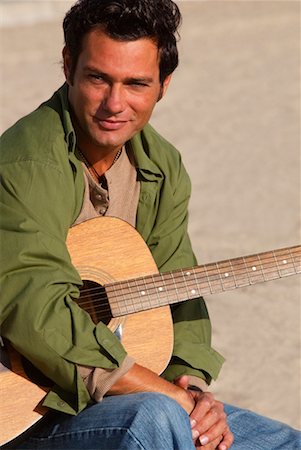 Man on Beach with Guitar Stock Photo - Rights-Managed, Code: 700-00263025