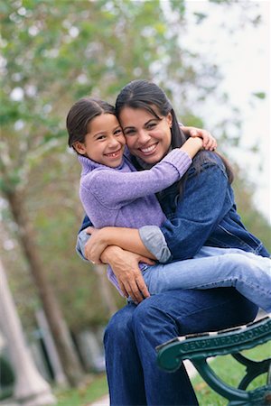 portrait of family on park bench - Mother and Daughter Sitting Outdoors Stock Photo - Rights-Managed, Code: 700-00263058