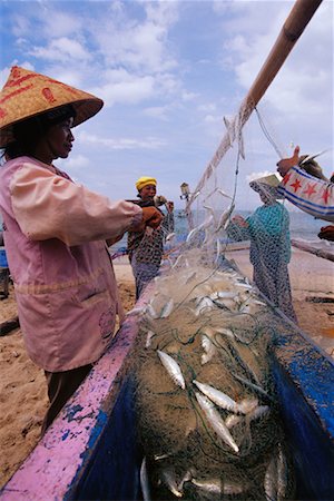 pescatrice - People Emptying Fishnet Bali Indonesia Fotografie stock - Rights-Managed, Codice: 700-00285406