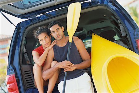 portrait and kayak - Portrait of Couple by Car with Kayak Stock Photo - Rights-Managed, Code: 700-00345232
