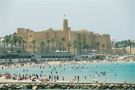 Plage et Ribat de Harthema Monastir, Tunisie, Afrique Photographie de stock - Rights-Managed, Code: 700-00349886