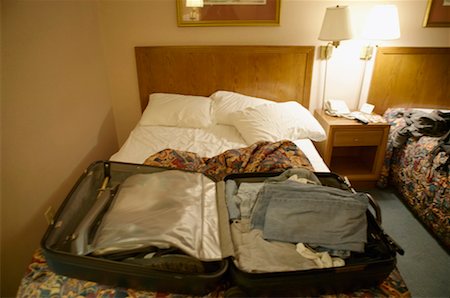 Hotel Room and Open Suitcase Stock Photo - Rights-Managed, Code: 700-00342363