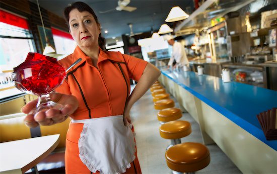 Waitress Holding Dessert in Diner Stock Photo - Premium Rights-Managed, Artist: George Simhoni, Image code: 700-00357346
