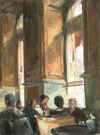 painting of people in a restaurant - Illustration of People in Cafe Vienna, Austria Stock Photo - Rights-Managed, Code: 700-00357721