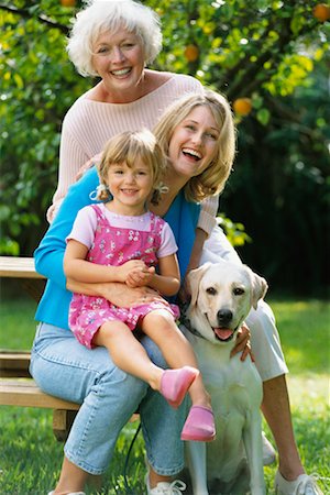 family dog grandparents parents child - Portrait of Grandmother, Mother Daughter and Dog Stock Photo - Rights-Managed, Code: 700-00350250