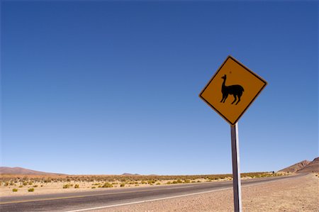 south american animal - Llama Crossing Sign, Abra Pampa, Jujuy Province, Argentina Stock Photo - Rights-Managed, Code: 700-00424932