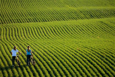 simsearch:700-01196338,k - Two Girls Walking Bikes Through Wheat Field Stock Photo - Rights-Managed, Code: 700-00425077