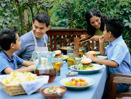 family meal overhead - Family Having Barbeque Stock Photo - Rights-Managed, Code: 700-00425961