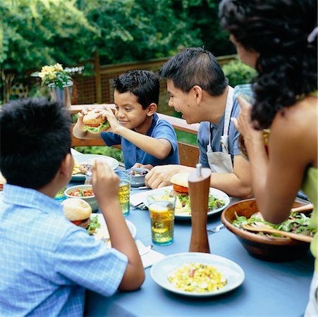 family meal overhead - Family Having Barbeque Stock Photo - Rights-Managed, Code: 700-00425962