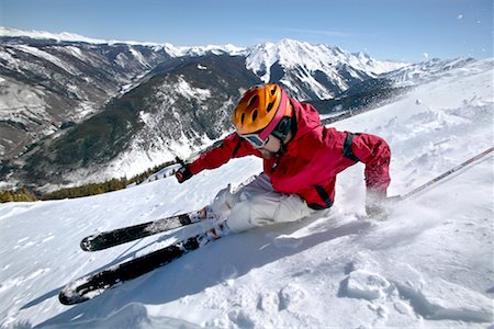 Downhill Skiier, Highland Bowl, Aspen, Colorado, USA Foto de stock - Con derechos protegidos, Código: 700-00429860