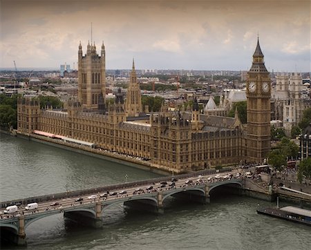 european clock tower on bridge - Aerial View of Houses of Parliament, London, England Stock Photo - Rights-Managed, Code: 700-00430930