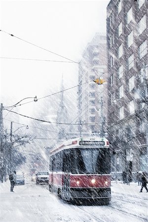 streetcar track - Streetcar in Snow Storm, Toronto, Ontario, Canada Stock Photo - Rights-Managed, Code: 700-00458155