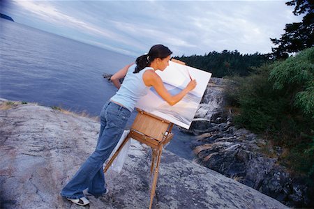 Woman Painting on Easel Outdoors Stock Photo - Rights-Managed, Code: 700-00453528