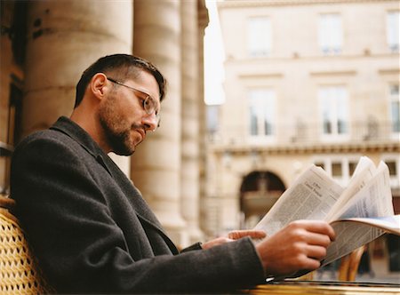 french cafe, people - Man Reading Newspaper Stock Photo - Rights-Managed, Code: 700-00477760