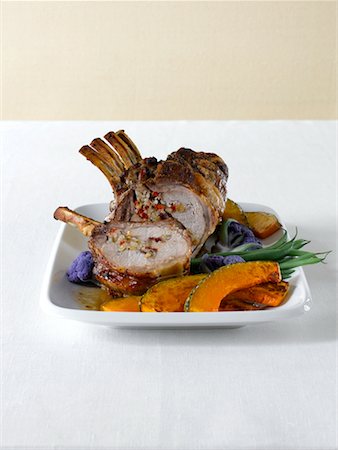 simsearch:600-01716247,k - Roasted Stuffed Pork with Squash Beans and Purple Broccoli Stock Photo - Rights-Managed, Code: 700-00506824