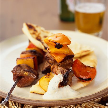 Shish Kebob Dinner, Made with Bombay Lamb and Sweet Red Peppers with Yogurt Sauce Stock Photo - Rights-Managed, Code: 700-00518963