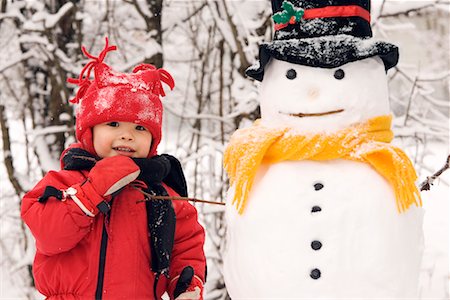 Boy Standing Beside Snowman Stock Photo - Rights-Managed, Code: 700-00513794