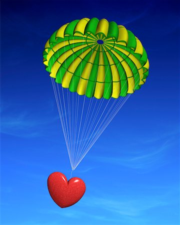 simsearch:700-06936142,k - Parachute with Heart Falling From Sky Stock Photo - Rights-Managed, Code: 700-00524227