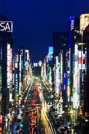Ginza Street à la nuit tombante, Tokyo, Japon Photographie de stock - Rights-Managed, Code: 700-00524349