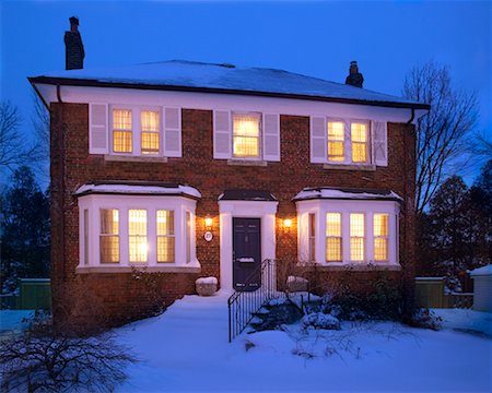 snowy night at home - Exterior of House Stock Photo - Rights-Managed, Code: 700-00526409