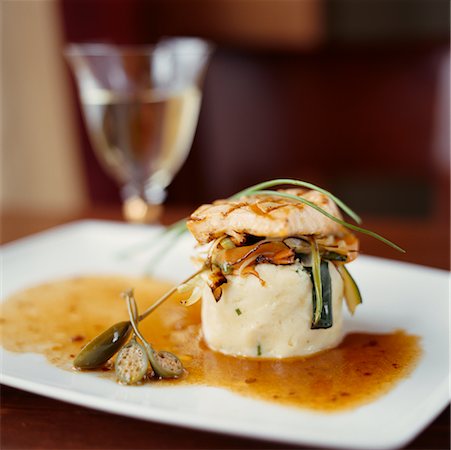 simsearch:700-00518914,k - Grilled Salmon on Mashed Potatoes Stock Photo - Rights-Managed, Code: 700-00529513
