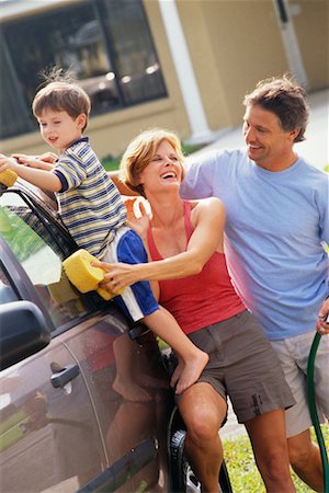 dad kid car cleaning - Family Washing Car Stock Photo - Rights-Managed, Code: 700-00529676