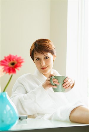 Woman in Bathrobe with Coffee Mug Stock Photo - Rights-Managed, Code: 700-00520561