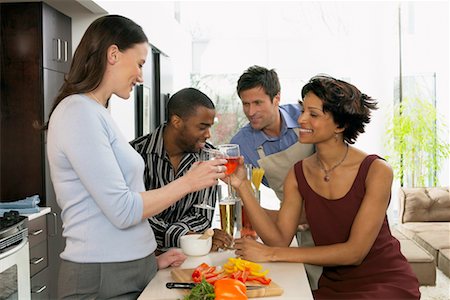 friends kitchen wine not children not alone not senior - People at a Party Stock Photo - Rights-Managed, Code: 700-00522790