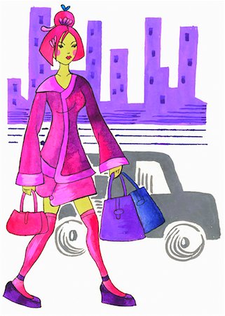 Illustration of Woman Shopping Foto de stock - Con derechos protegidos, Código: 700-00544400