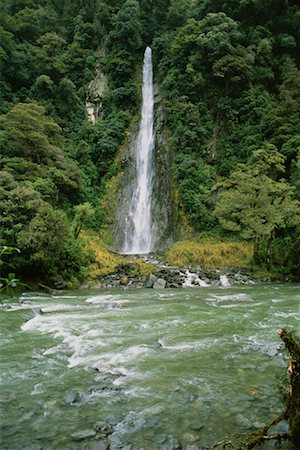 Thunder Creek Falls, col de Haast, Mont Aspiring Parc National, South Island, Nouvelle-Zélande Photographie de stock - Rights-Managed, Code: 700-00556081
