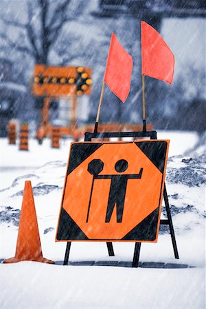 road sign winter - Construction Sign Stock Photo - Rights-Managed, Code: 700-00557699