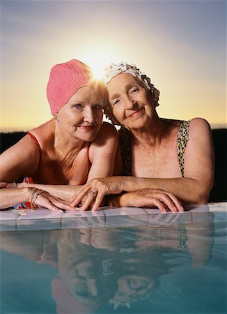 elderly women in bathing suits - Portrait of Women by Swimming Pool Stock Photo - Rights-Managed, Code: 700-00552875