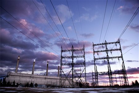 power line sunset - Lakeview Hydro Generating Station, Mississauga, Ontario, Canada Stock Photo - Rights-Managed, Code: 700-00560842