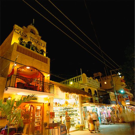 Storefronts at Night, Playa del Carmen, Mexico Stock Photo - Rights-Managed, Code: 700-00592923