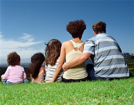 family picnic field - Back View of Family Sitting on the Grass Stock Photo - Rights-Managed, Code: 700-00606691