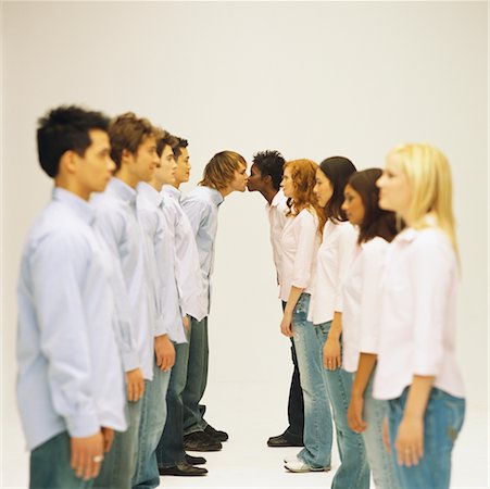 simsearch:700-03005061,k - Row of Young Men and Row of Young Women Waiting to be Kissed Stock Photo - Rights-Managed, Code: 700-00607388