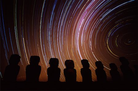 streaking lights sky not illustration not people - Startrails and Ahu Tongariki, Easter Island, Chile Stock Photo - Rights-Managed, Code: 700-00607785