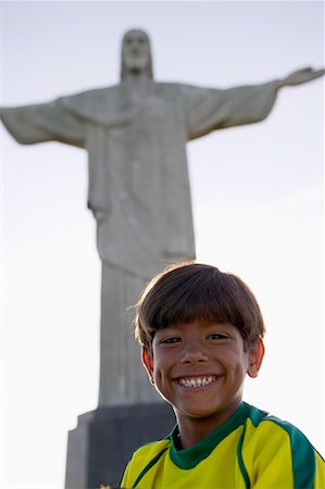rio de janeiro entertainment pictures - Boy by Christ Statue, Corcovado Mountain, Rio de Janeiro, Brazil Stock Photo - Rights-Managed, Code: 700-00607920