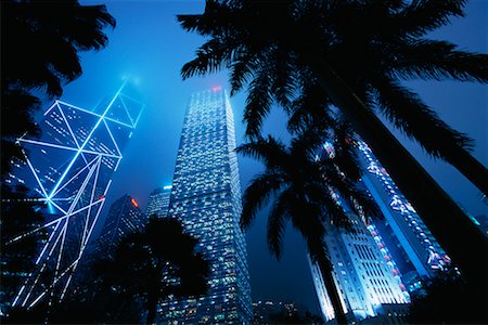 Skyscrapers at Night, Hong Kong, China Foto de stock - Con derechos protegidos, Código: 700-00610404