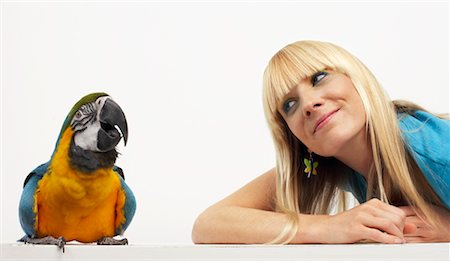 simsearch:700-00609721,k - Woman with Blue and Yellow Macaw Foto de stock - Direito Controlado, Número: 700-00678812