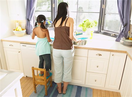 Woman and Girl Washing Dishes Stock Photo - Rights-Managed, Code: 700-00686846