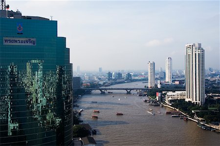 Skyline and Chao Phraya River, Bangkok, Thailand Stock Photo - Rights-Managed, Code: 700-00681086