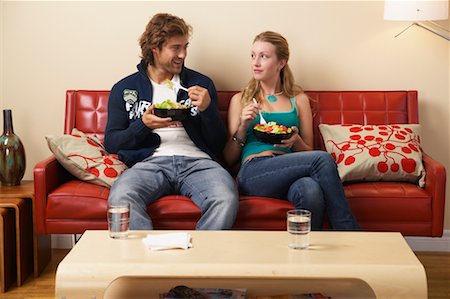 dinner on the couch - Couple Eating Salads Stock Photo - Rights-Managed, Code: 700-00683319