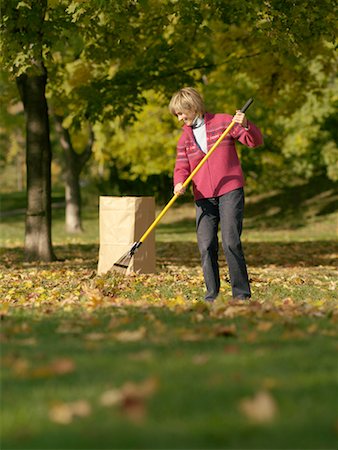 raking leaves - Woman Raking Leaves Stock Photo - Rights-Managed, Code: 700-00695873