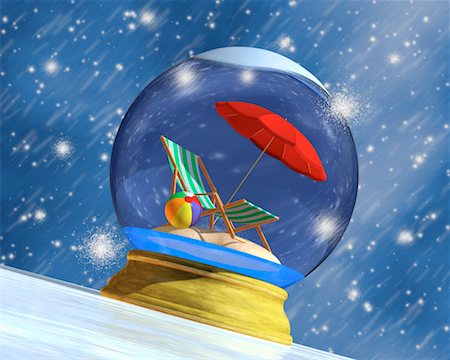 snowglobe - Snow Globe With Beach Chair And Umbrella Stock Photo - Rights-Managed, Code: 700-00695889