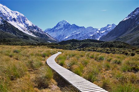 Trottoir de bois et le Mont Cook, Hooker Valley, Nouvelle-Zélande Photographie de stock - Rights-Managed, Code: 700-00747898
