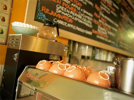 diner menu boards - Cooler and Coffee Mugs in Restaurant Stock Photo - Rights-Managed, Code: 700-00767965