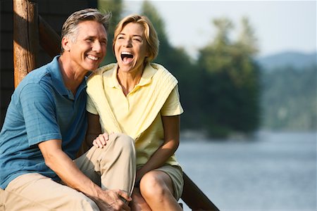 flirt women open mouth - Couple On Cottage Steps Stock Photo - Rights-Managed, Code: 700-00847610