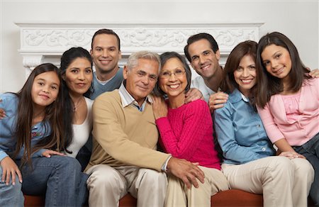 family in a living room fireplace - Multigenerational Family Portrait Stock Photo - Rights-Managed, Code: 700-00918106